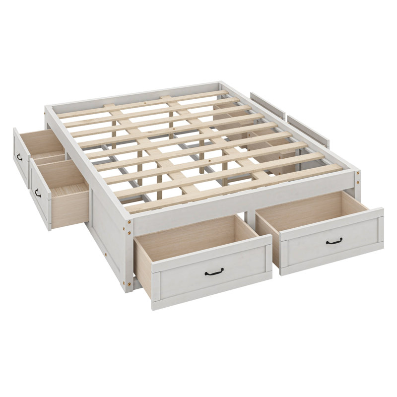 Lit plateforme moderne avec 6 tiroirs de rangement spacieux, Grand lit