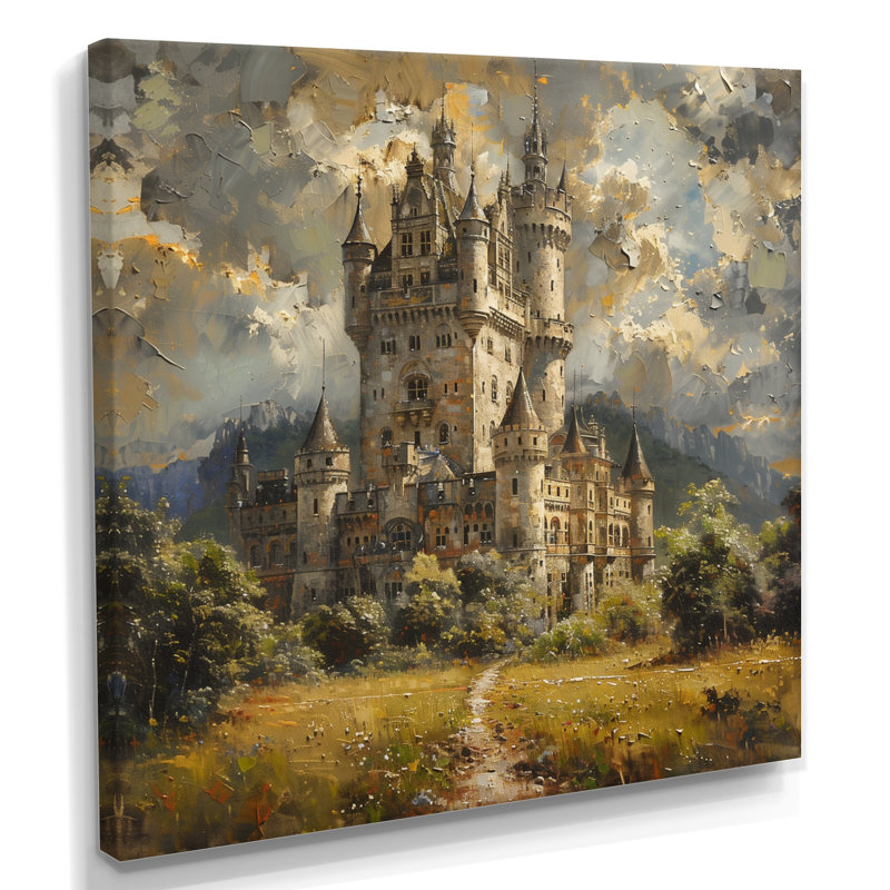 «Beige Grey Summer», tour de château tour III, impression d'art mural châteaux, Toile tendue, H 16 po x l 16 po x P 1 po