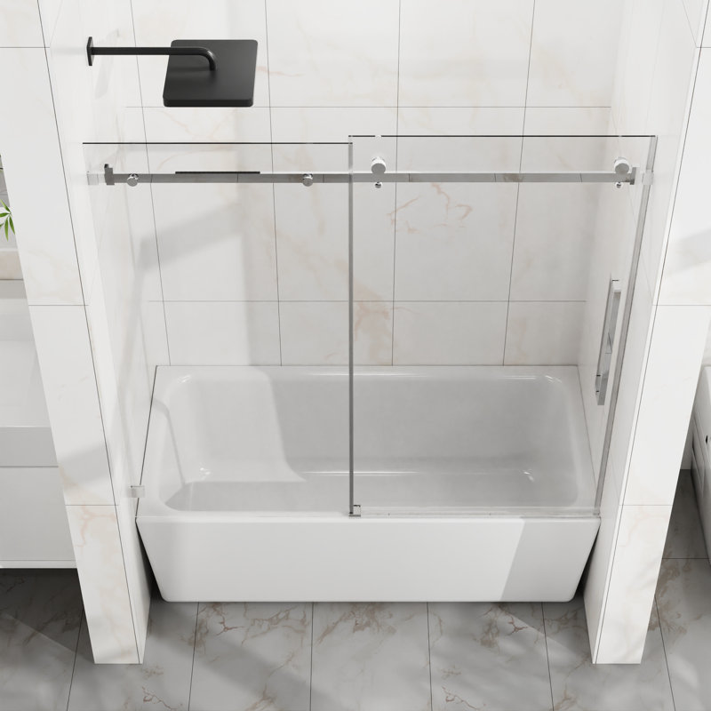 Porte de baignoire en verre, verre trempé, largeur réglable, étanchéité aux éclaboussures, douche coulissante lisse et silencieuse