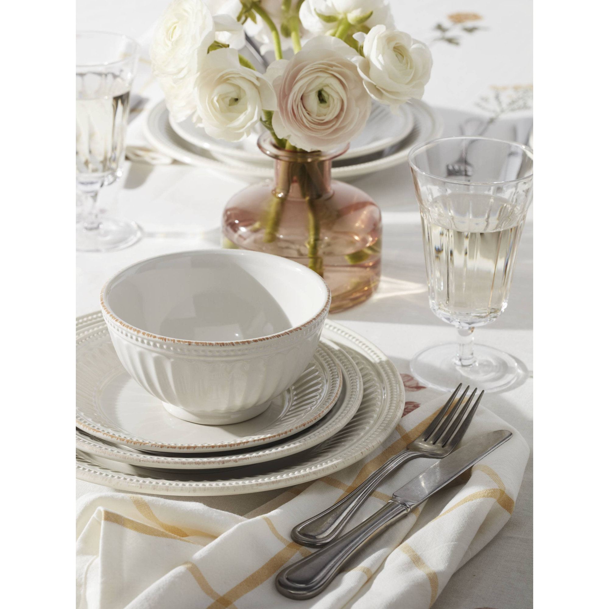 French Perle Groove Dinnerware, White