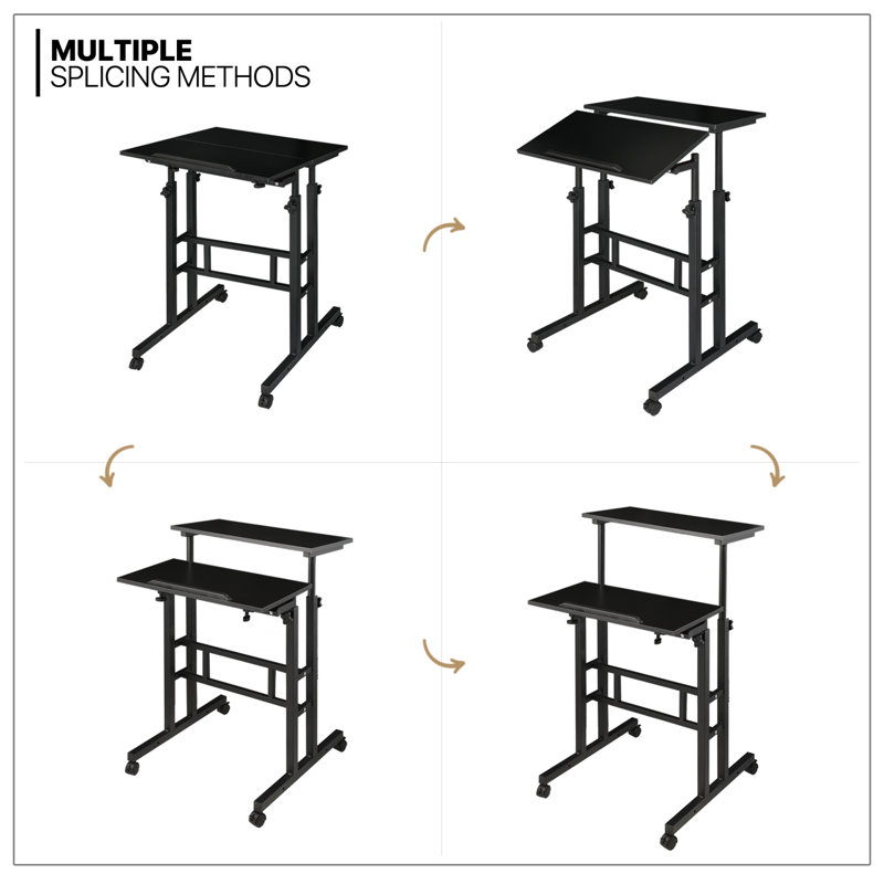 Black Adjustable Height Laptop Standing Desk with Tilting Keyboard Tray