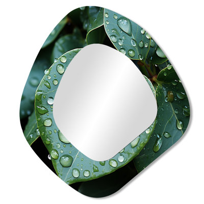 «Andersonville Aqua Leaves Photo Harmony I - Miroir décoratif asymétrique à feuilles, miroir mural traditionnel à forme libre, impression d'art en métal