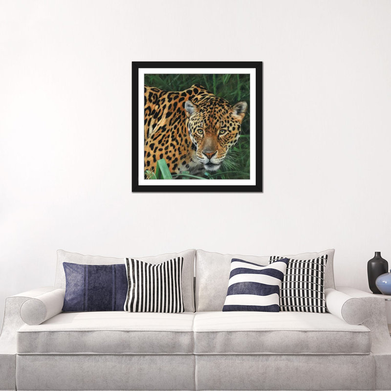 « jaguar big cat ii », impression sur toile, H 24 po x l 24 po x P 1 po, Papier d'art encadré noir, Blanc