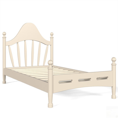 Lit plateforme avec tête de lit courbée chic, structure en bois massif, support à lattes, sans sommier, bas au sol, beige