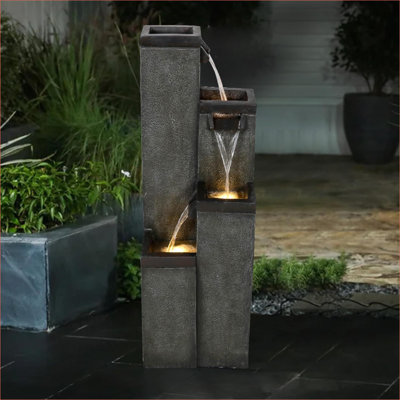 Fontaines | Fontaine à 4 niveaux en résine 39,3 po avec lumières DEL, pour patio intérieur / extérieur | Résine | Fontaine à niveaux