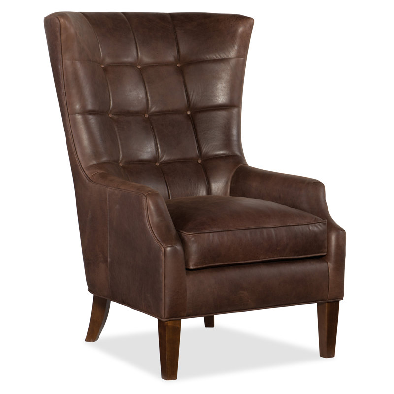 Gallin Leather Tufted Wingback Chair, Outsider Raven Genuine Leather, Mahogany