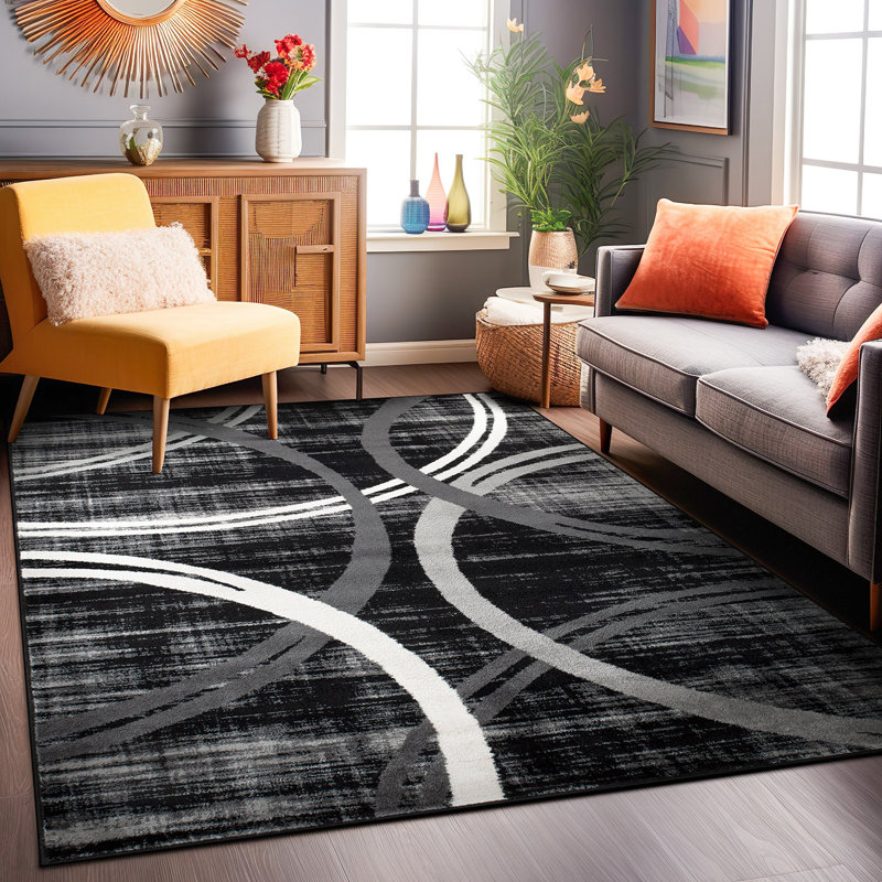 Arnaldur Geometric Area Rug, Rectangle 8'8" x 12', Black