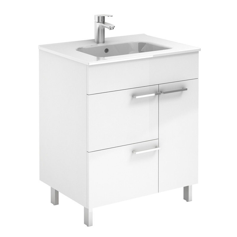 Glossy White 32'' Single Freestanding Bathroom Vanity with Ceramic Sink