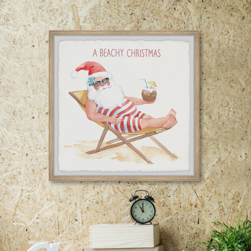 Santa On The Beach - Single Picture Frame Painting, 61cm H x 61cm W x 3.81cm D