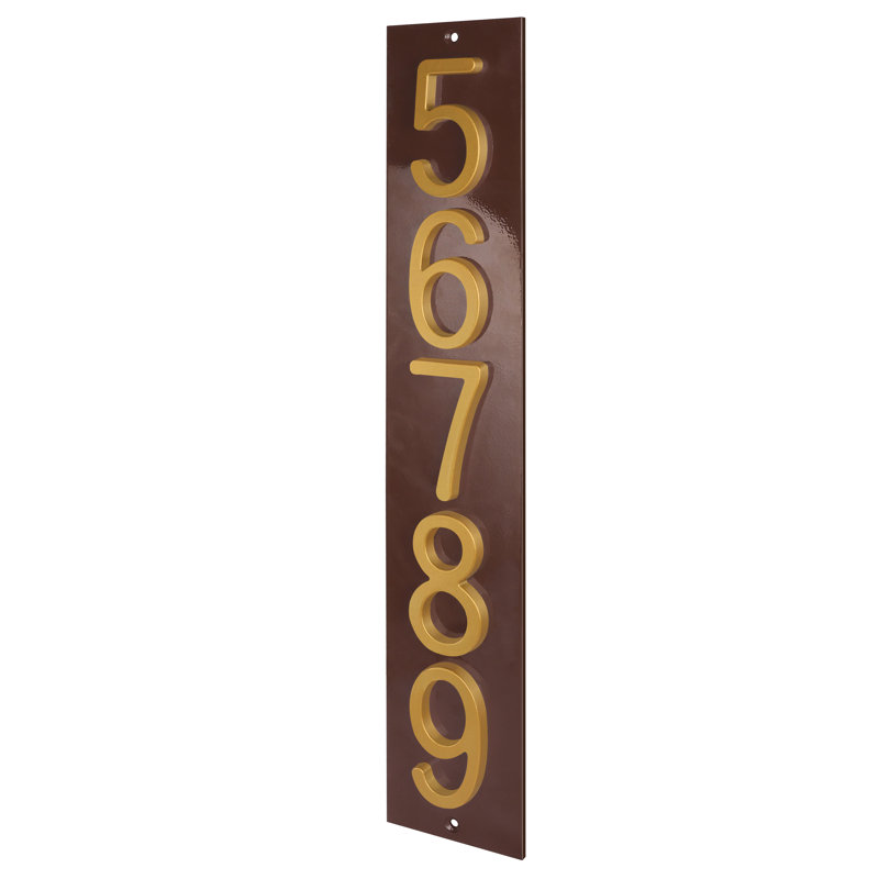 Plaque d'adresse verticale en aluminium Royal Shade, Brun, Doré, Oui