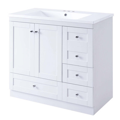 Shaker Style Free-Standing Bathroom Vanity Cabinet With Sink, 4 Soft-Close Drawers & 2 Soft-Close Doors
