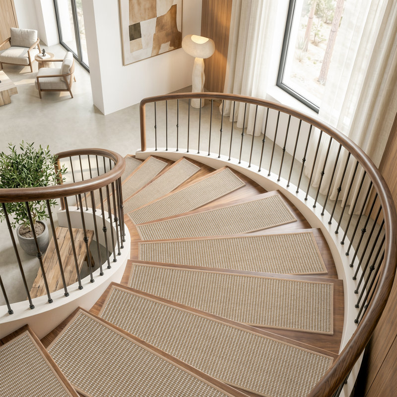 Tapis d'escalier antidérapant en lin tissé (ensemble de 15), 15 pièces incluses, Tapis de couloir 0 pi 8 po x 2 pi 6 po