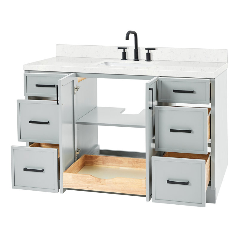 ARIEL Kelly 54 Single Sink Bathroom Vanity with Carrara Quartz Top, Gray