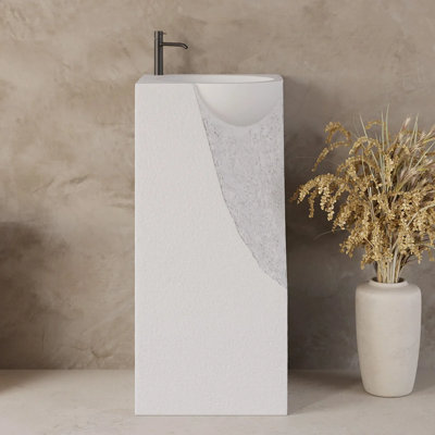 Homary 15.55'' White Stone Rectangular Bathroom Sink