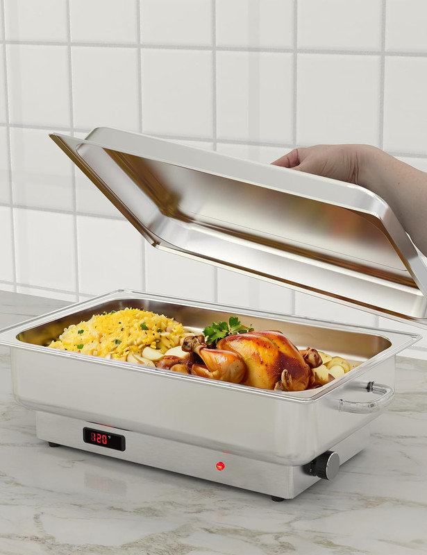 Ensemble de 2 réchauds électriques 9QT avec contrôle de la température, chauffe-buffet en acier inoxydable