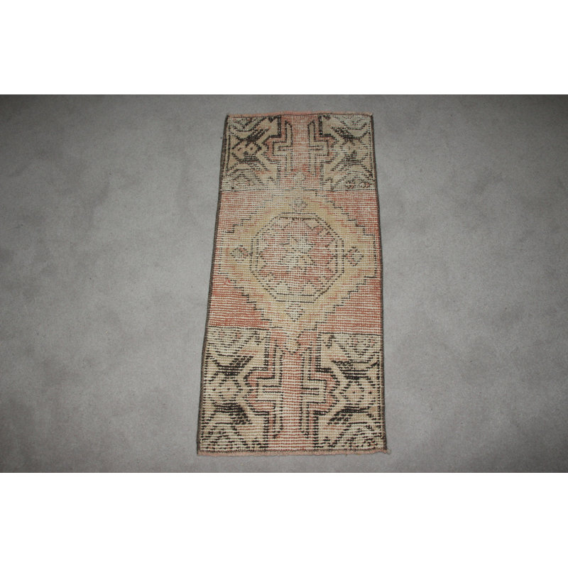 Small Vintage Faded Oushak Turkish Rug in Beige for Kitchen Entry or Dorm with Tribal Farmhouse Decor
