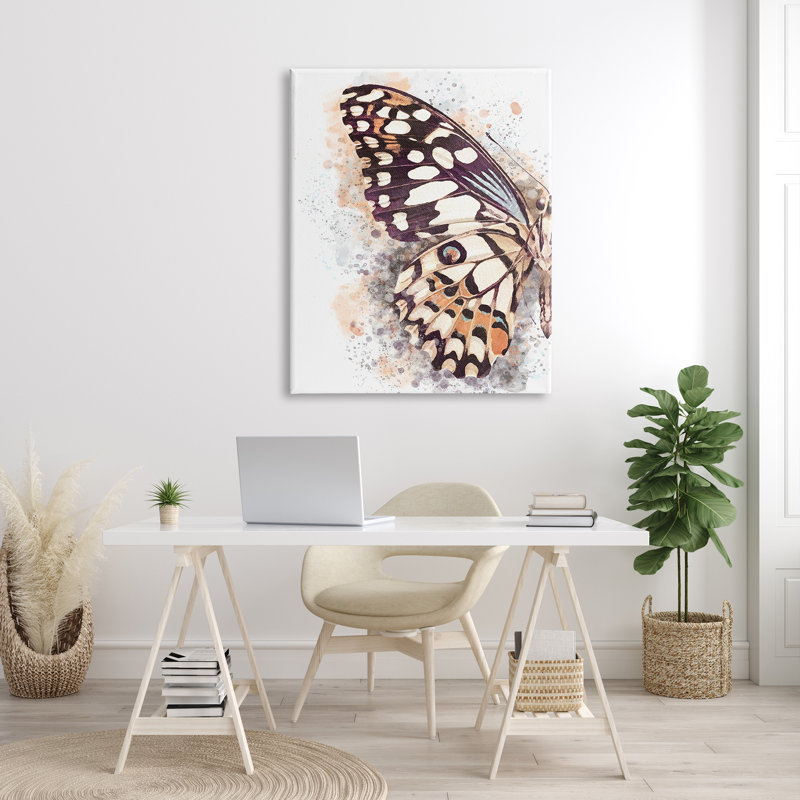 " Close Up Butterfly Patterned Wing Paint Splatter ", Wrapped Canvas, 48" H x 36" W 