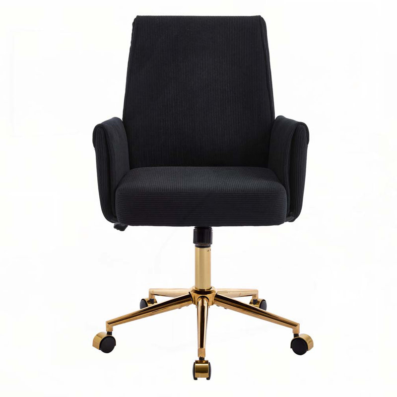 UpholsteredHome Office Chair with Golden Metal Base,Adjustable Desk Chair Swivel Office Chair, Black