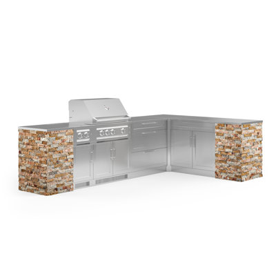 Outdoor Kitchen Signature Series 11 Piece L Shape Cabinet Set with 33 in. Natural Gas Platinum Grill -  NewAge Products, 69518