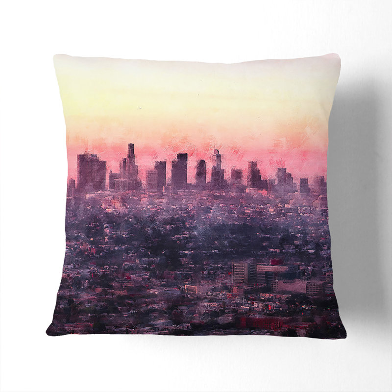 Los Angeles Skyline in the Morning Painting Cushion with Filling, 40cm H x 40cm W x 15cm D