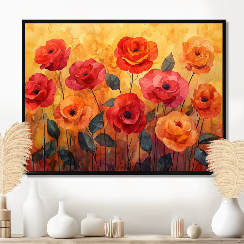 Jaazaniah - Floral Wall Art, H 30 po x l 40 po, Impression encadrée flottante, Noir, noir, noir, noir
