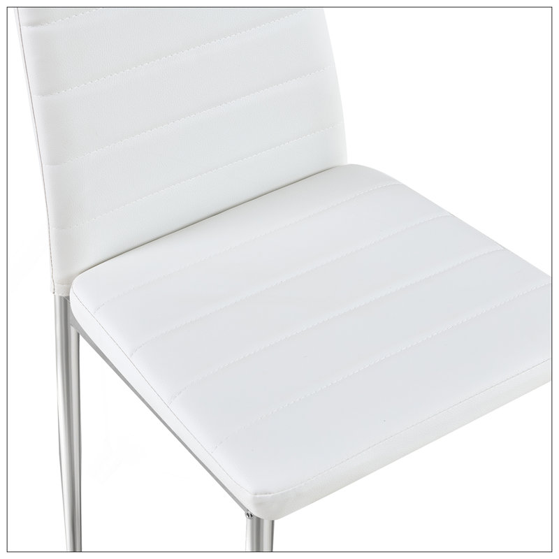 Ensemble de chaises de salle à manger de style moderne pour 4 personnes avec cuir PU confortable et pieds de chaise chromés argentés, blanc