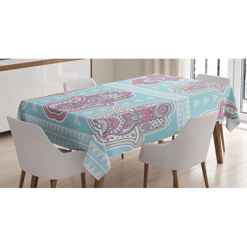 Ambesonne Hamsa Tablecloth, Bohemian Style Pattern With Open Hamsa Hands Ornate Mandala Theme Art Boho Print, Rectangular Table Cover For Dining Room Kitchen Decor, 52" X 70", Blue Pink