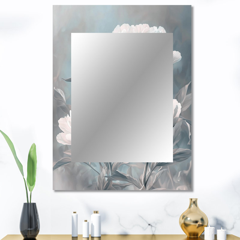 Gris gris clair de lune - pivoines, miroir mural unique, art traditionnel imprimé en métal, 40 po x 30 po