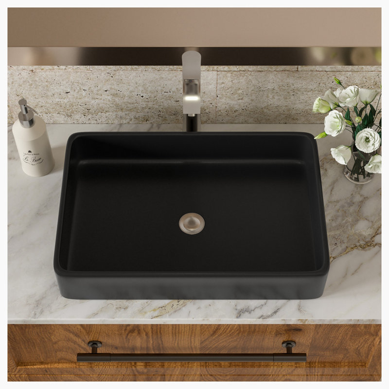 Lavabo de salle de bain vasque rectangulaire en céramique noire 16 "avec trop-plein Hewei