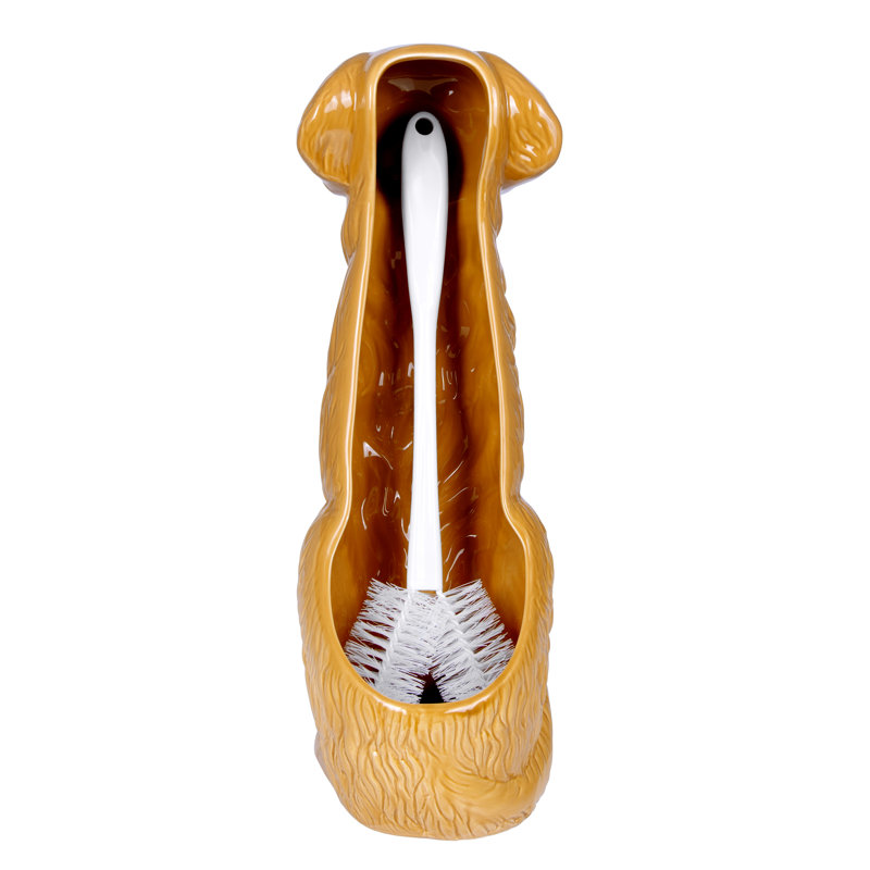 Golden Retriever Ceramic Toilet Brush Holder with Plastic Brush