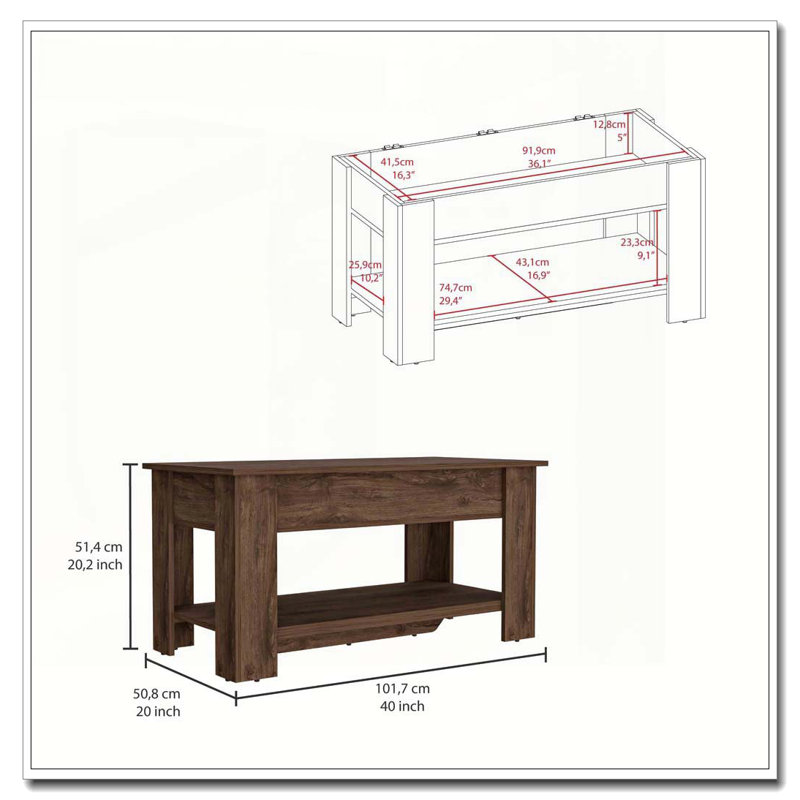Table de rangement Austin, une tablette de table extensible, quatre pieds, tablette inférieure - brun foncé, Brown
