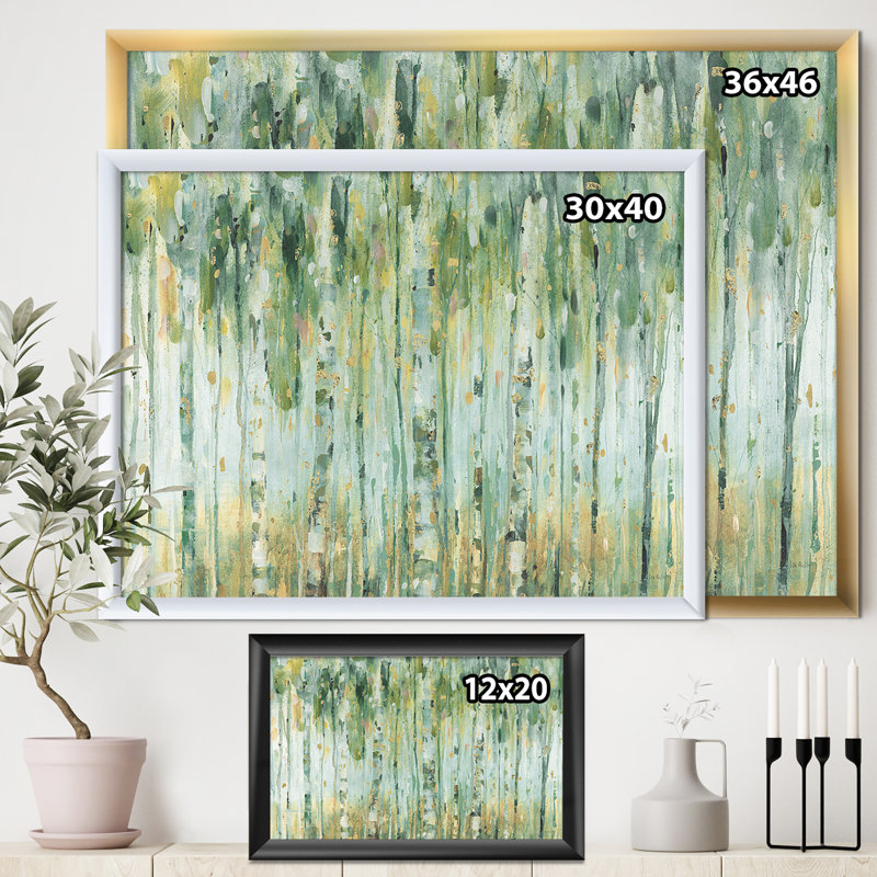 Cadre photo « golden bouleau forest v », reproduction sur toile, Cadre blanc, H 20 po x l 20 po x P 1 po