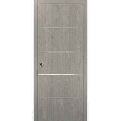Porte coulissante moderne Planum 0020, ensemble de garnitures et quincaillerie en chêne gris, en bois massif, pour chambre à coucher et placard, portes robustes - 81 cm x 203 cm