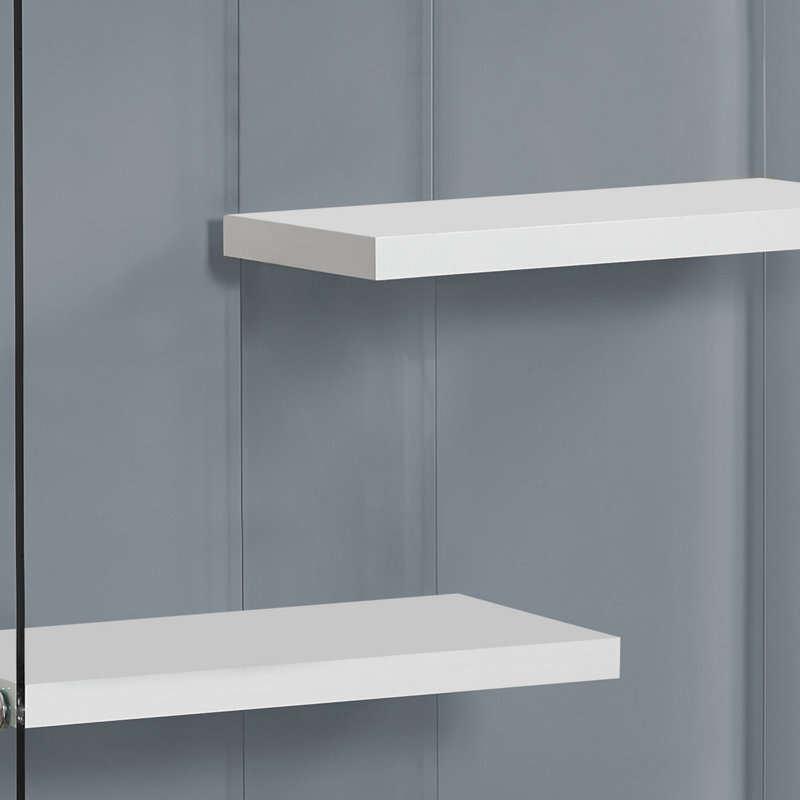 Bookshelf, Bookcase, Etagere, 5 Tier, 60"H, Office, Bedroom, Glossy White Laminate, Clear Tempered Glass, Contemporary, Modern