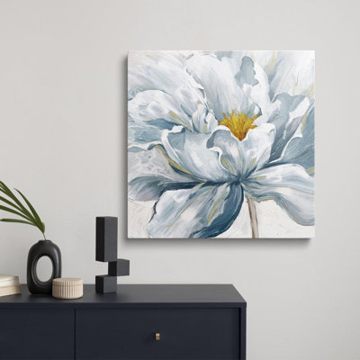 Hand Painted Modern Blue And White Floral Graphic Art