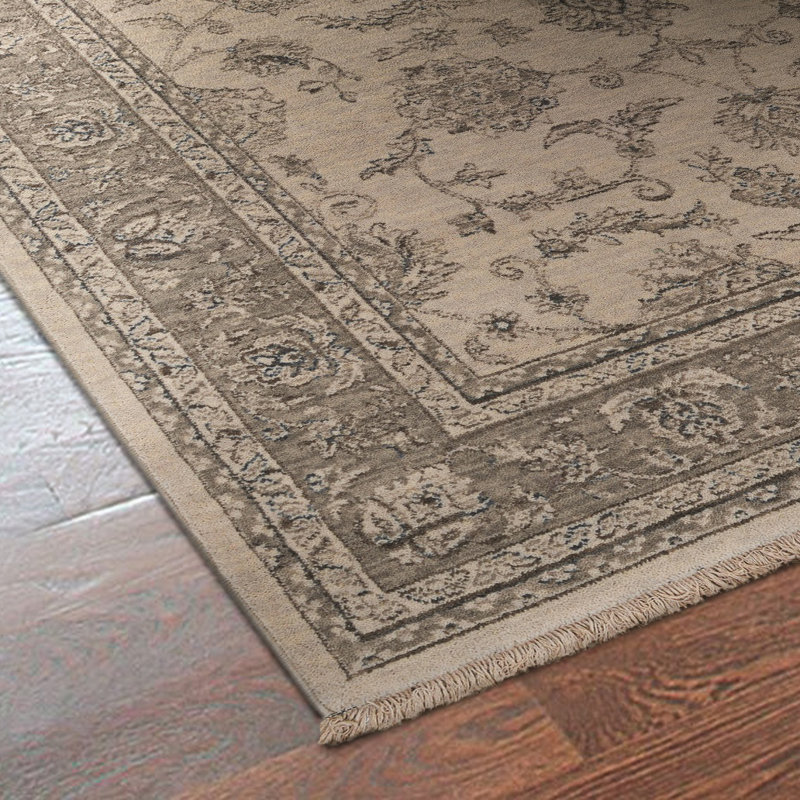 Tapis gris/ivoire en laine oriental Loretta, Rectangulaire 9 pi 10 po x 12 pi 11 po