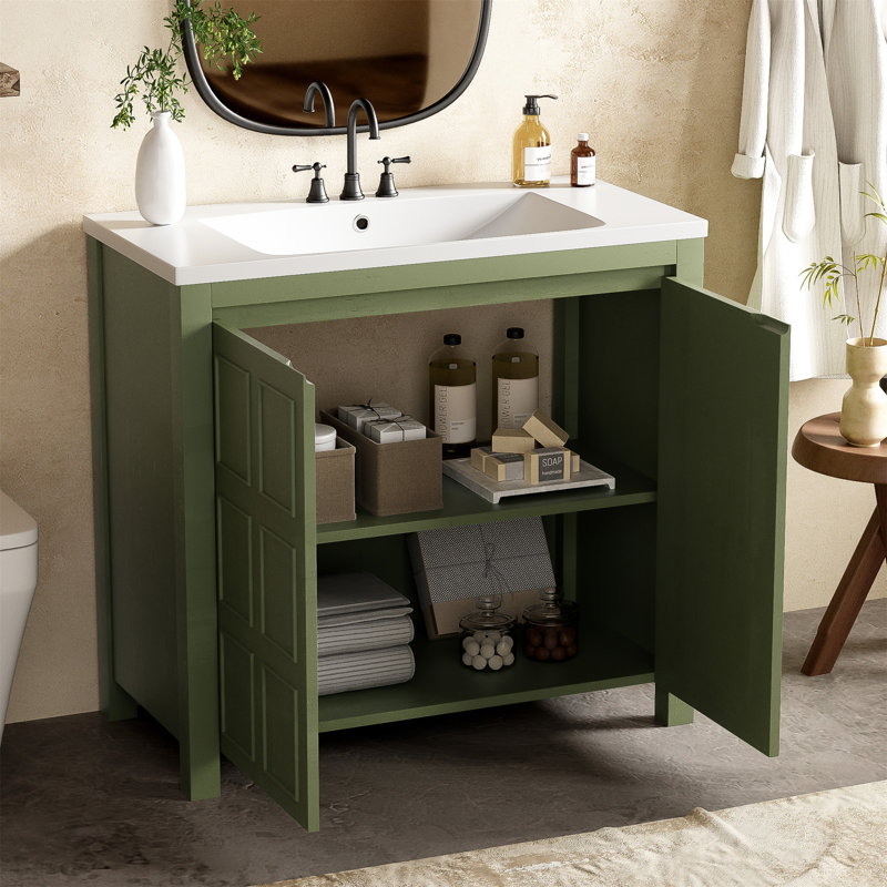 Rangement de meuble-lavabo 36 po avec lavabo, Vert olive