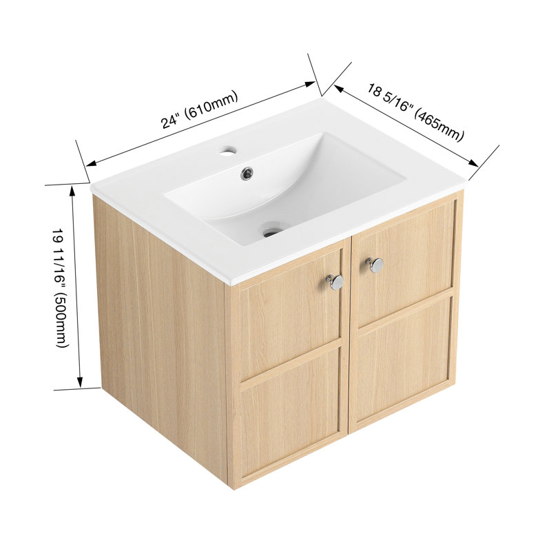 Meuble-lavabo de salle de bain 24 po, lavabo en céramique, fabrication en contreplaqué, finition chêne, 2 portes à fermeture douce, sophistication moderne 24 po avec lavabo, armoire, Nuance