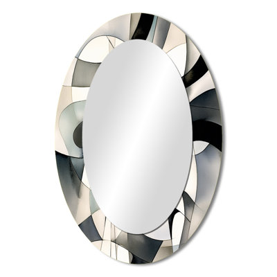 Abstract Neutral XIII - Large Oval Wall Mirror On Metal
