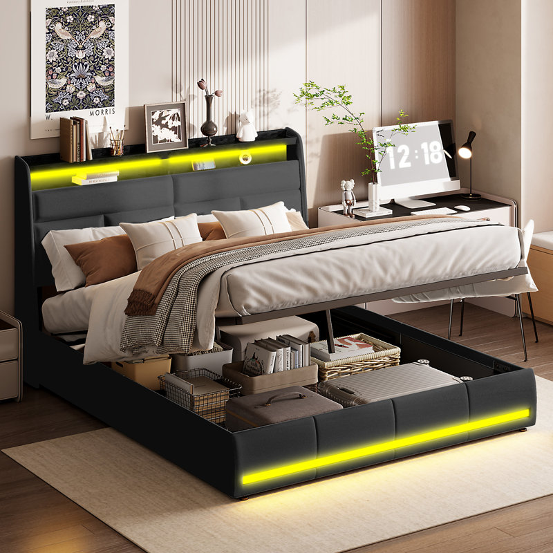 Upholstered Ottoman Storage Bed, European Double (140 x 200 cm), Black