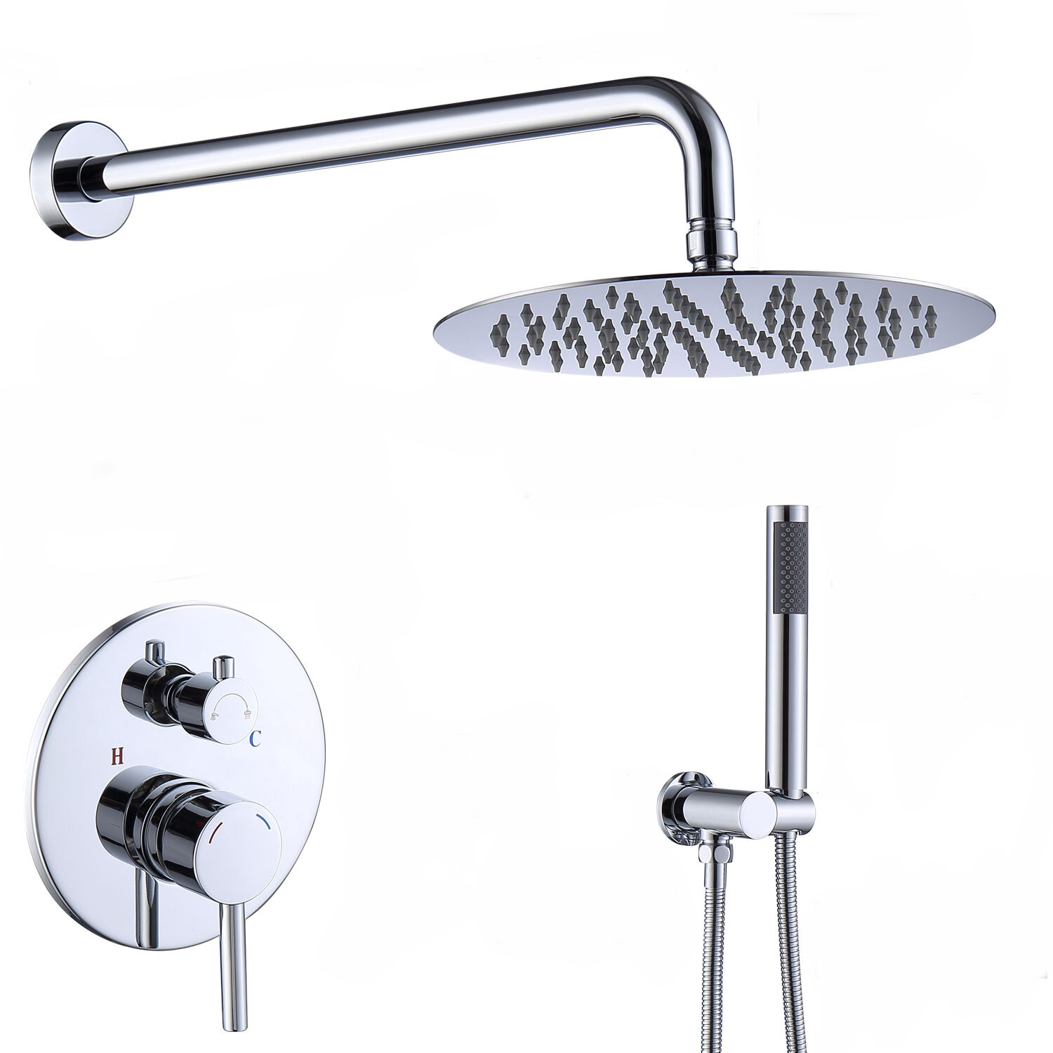 Dimakai Single Handle 1-Spray 2 GPM Wall Mounted Bathtub Faucet with Handheld Shower in Brush Nickle