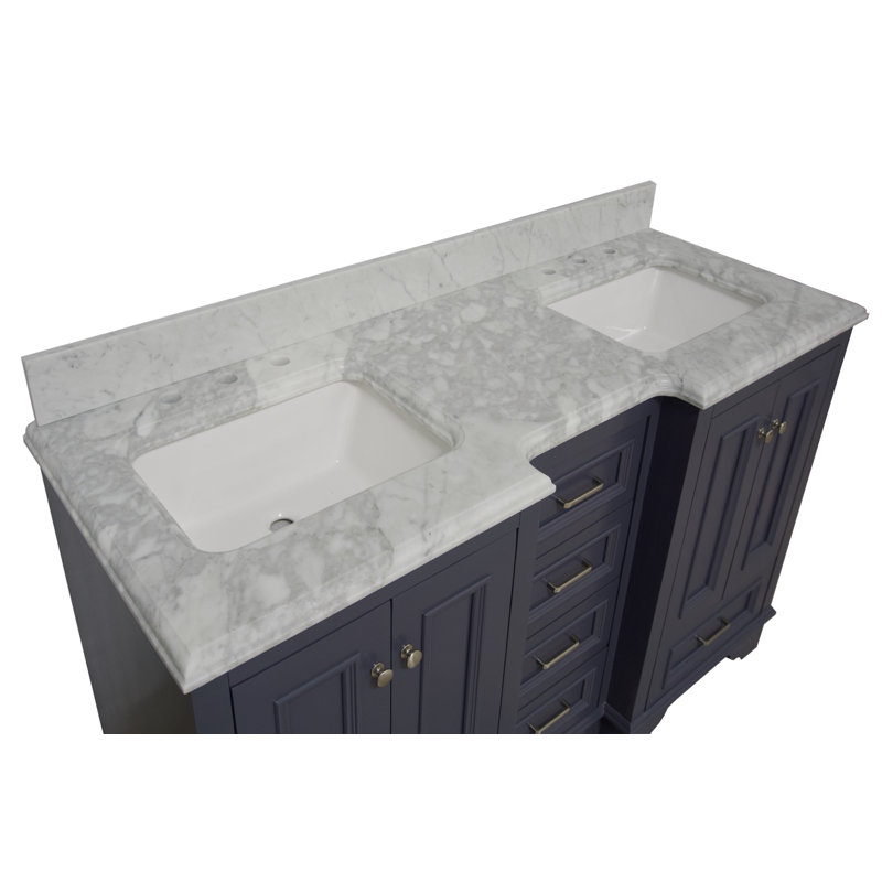 Loughlam 60'' Double Bathroom Vanity with Top, Carrara Marble, Charcoal Gray