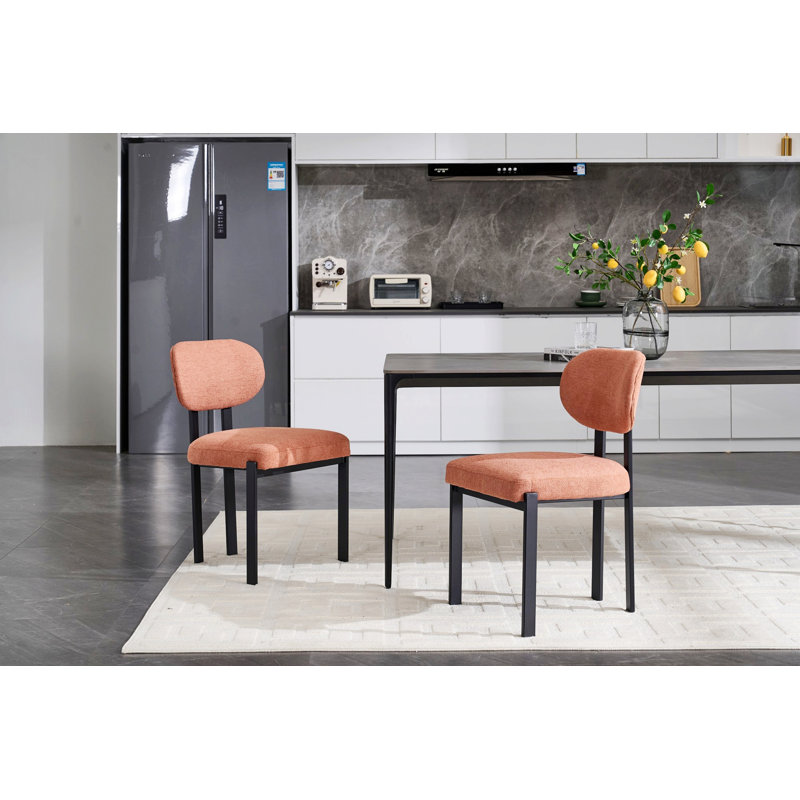 Ensemble de 2 chaises de salle à manger modernes, chaises de cuisine rembourrées avec pieds en métal, Orange