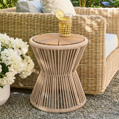 Table d'appoint d'extérieur Nara en bois d'acacia et corde tissée
