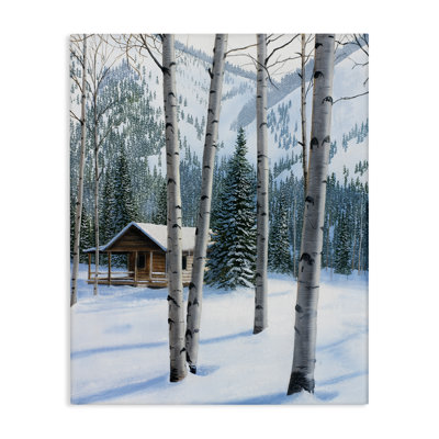 «Snowy Cabin Through Birch», art mural sur toile par Kevin Daniel