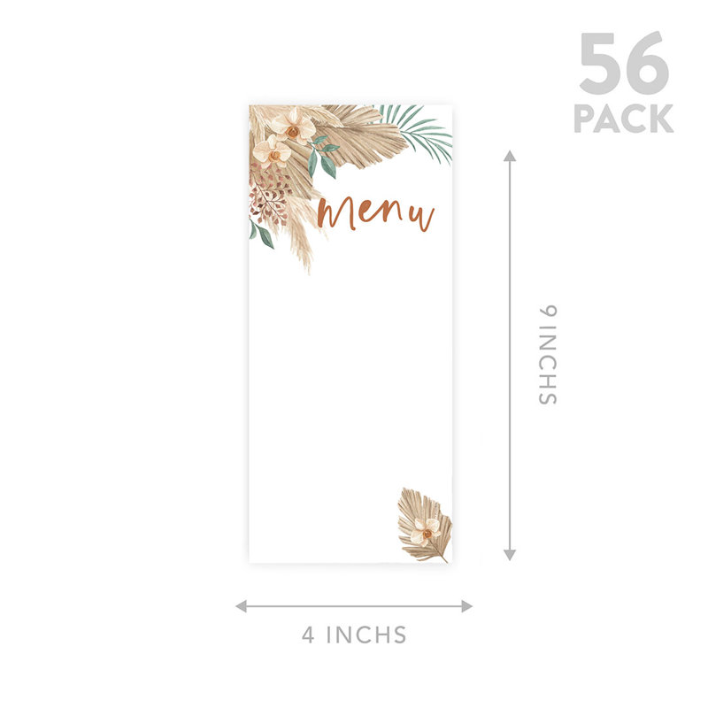 Feuilles de palmier tropicales Boho, cartes de menu de mariage imprimables pour imprimante de bricolage, paquet de 52