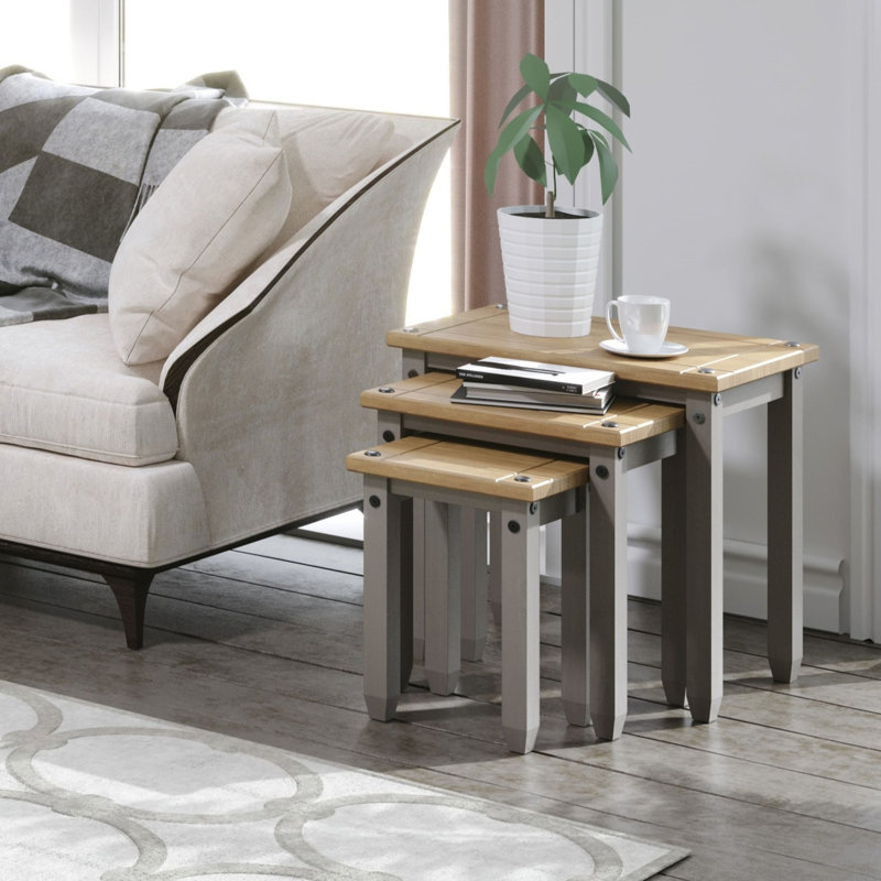 Payton 3-Piece Nesting Tables, Solid Pine, Corona Design, Grey