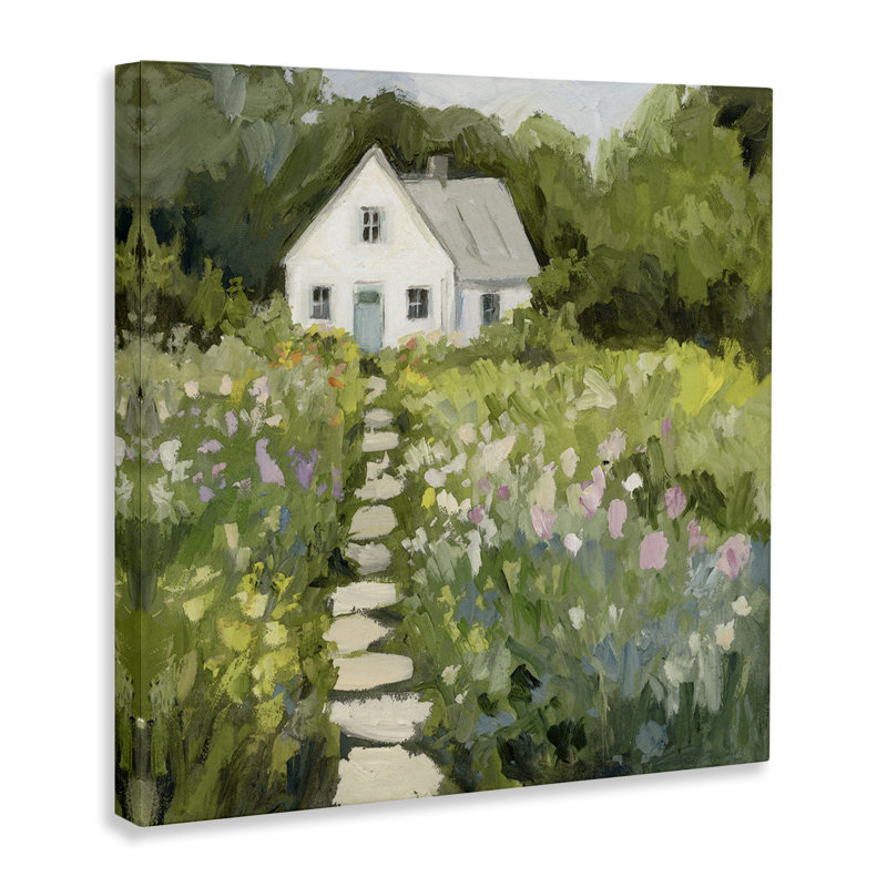 Art abstrait sur toile, "Cottage on Hill" par Victoria Barnes, H 17 po x l 17 po