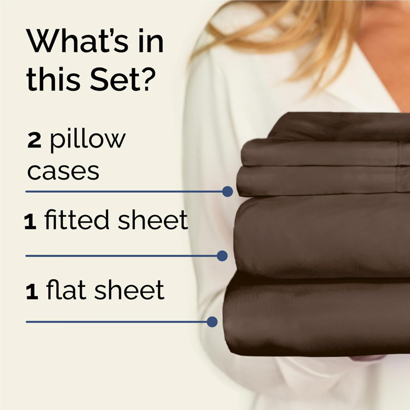 6 Piece Sheet Set, Soft Cooling Bed Sheets, Breathable & Wrinkle Free, Hotel Luxury Bedding, Brown