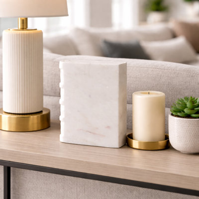 Elegant Marble Book Sculpture for Home Decor - Modern Decorative Object for Shelf Accent or Living Room Decoration - 7", Ivory
